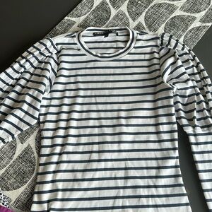 Veronica Beard Puff Sleeve Lyon Striped Breton Shirt